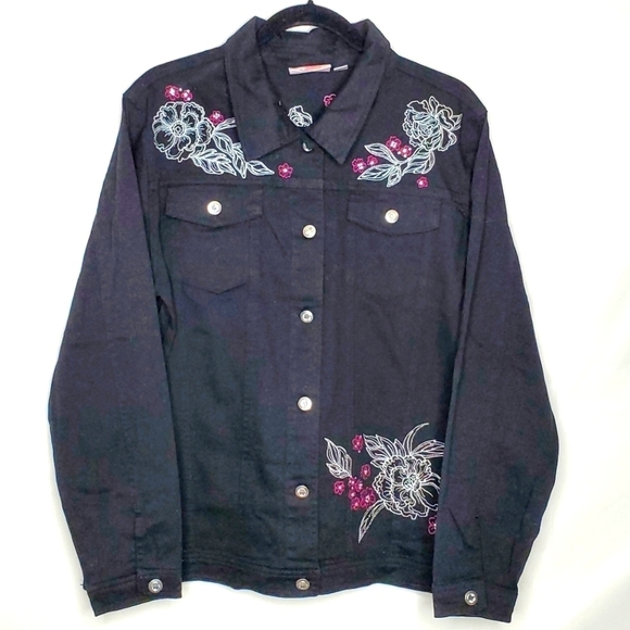 Quacker Factory Embroidered Cotton Jacket Size L Rhinestone Accents Western - Picture 1 of 16